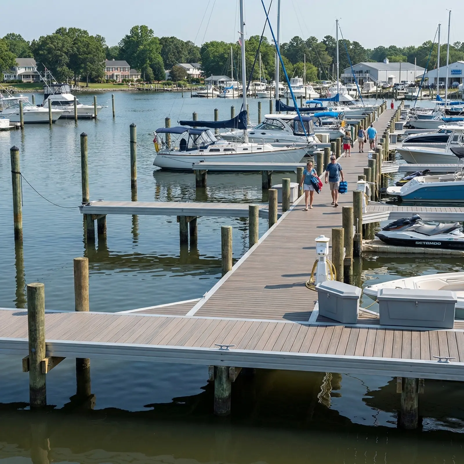 Commercial marina dock with WPC composite decking