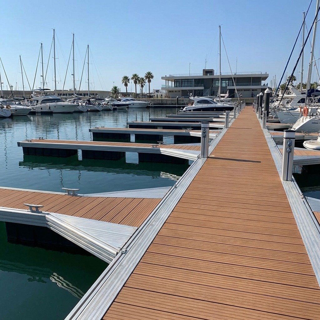 Commercial marina dock system with WPC decking