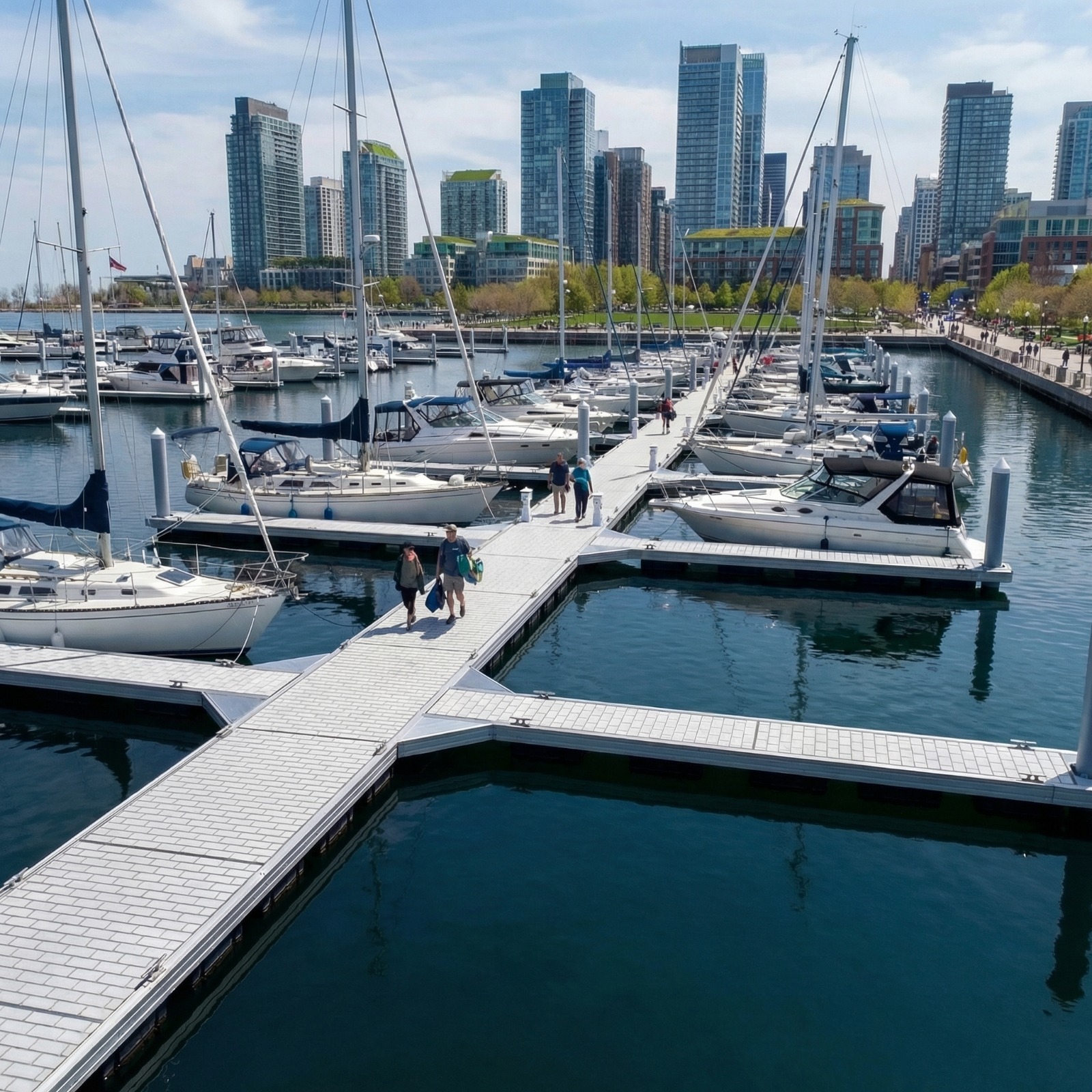 Commercial marina with cement dock system